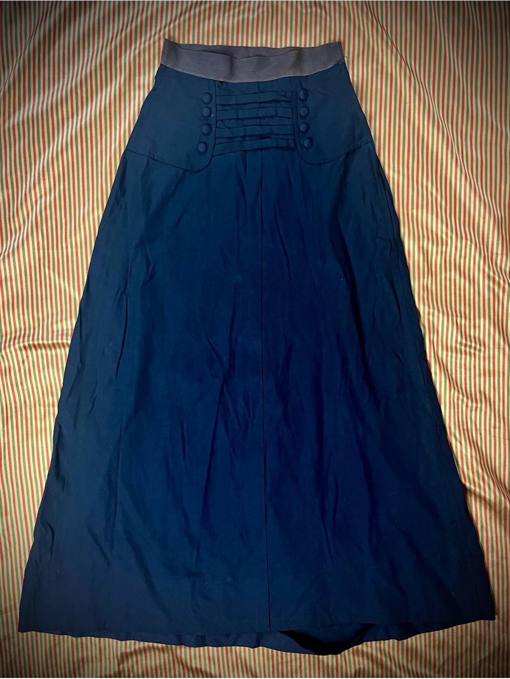 Antique Edwardian Black Walking Skirt Covered Buttons AS IS XXS